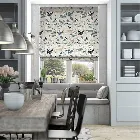 Hygge Birds Vintage Linen Pastoral Blue Roman Blind